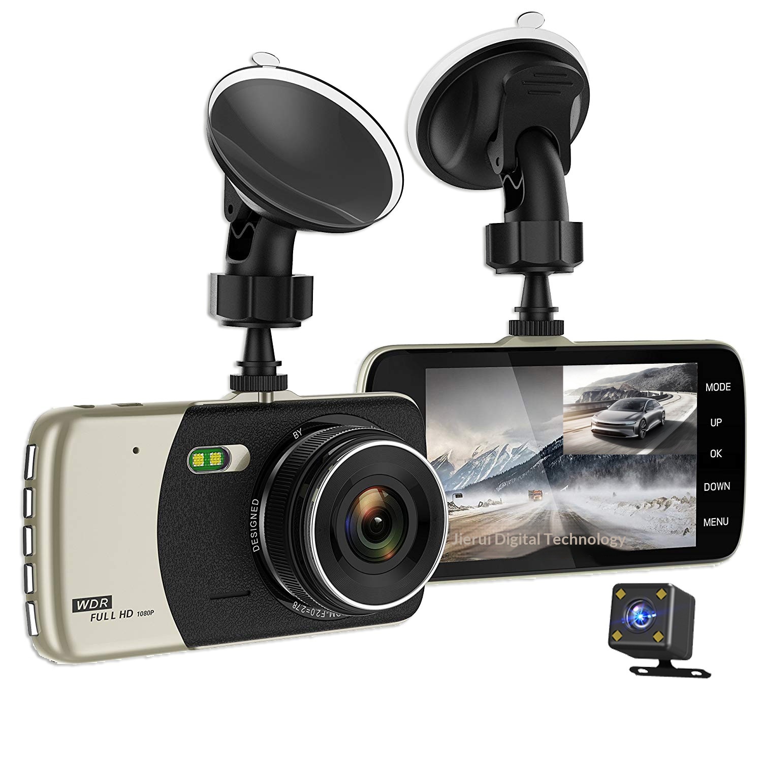 Cross-Border 4-Zoll-Dashcam mit HD-Nachtsicht, Front- und Rückfahrkamera, Dual-Objektiv, 1080p_voghion.com
