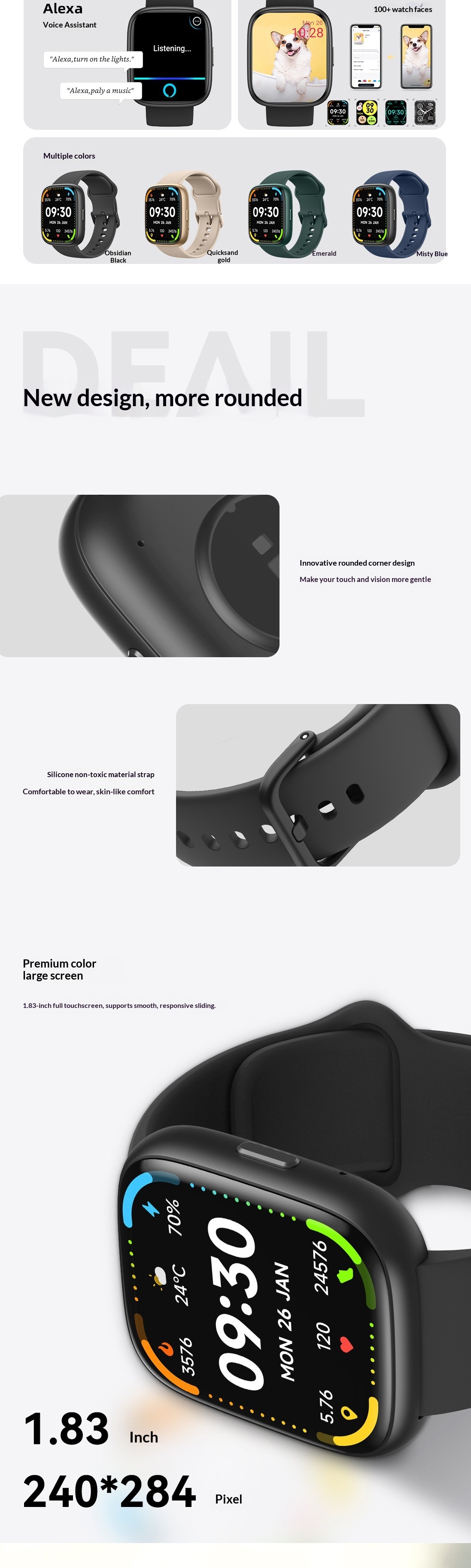 Smartwatch With Bluetooth Calling Alexa Voice Assistant And Fitness_voghion.com