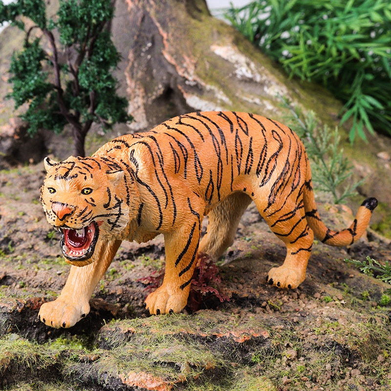 Modèles d'animaux solides pour simulation cognitive : lion, tigre, éléphant, hippopotame, girafe, ours brun, kangourou, zèbre (jouet)_voghion.com