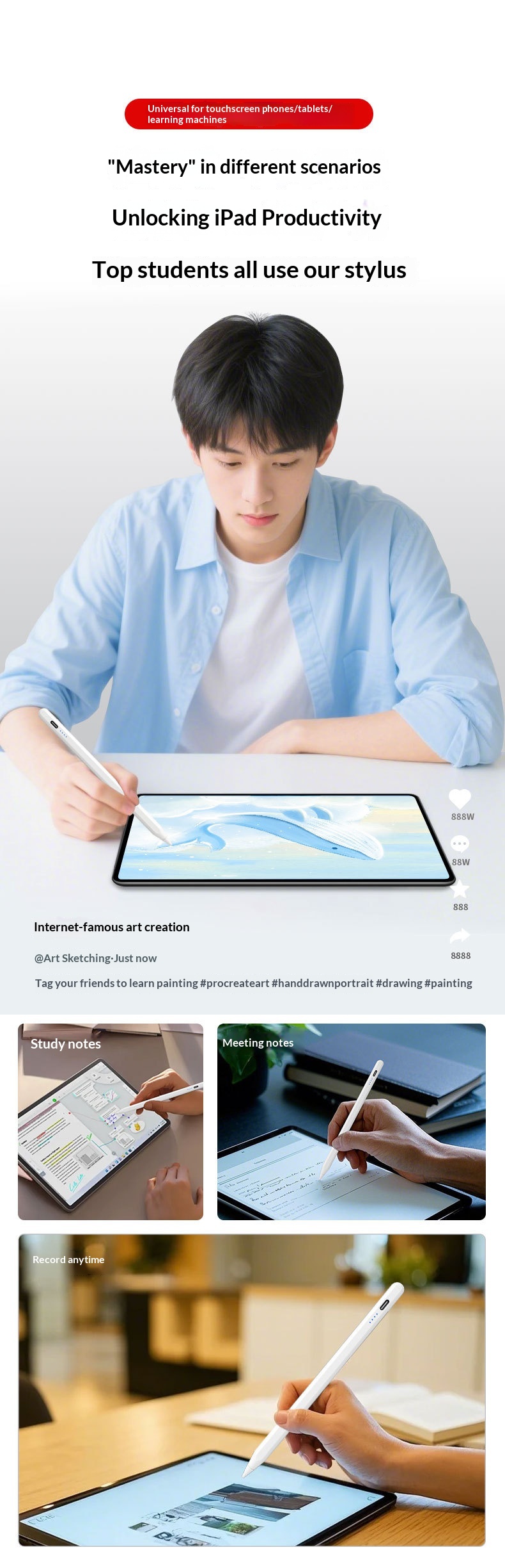 Universeller kapazitiver Touchscreen-Stift für Samsung iPad, kompatibel mit Tablets und Smartphones_voghion.com