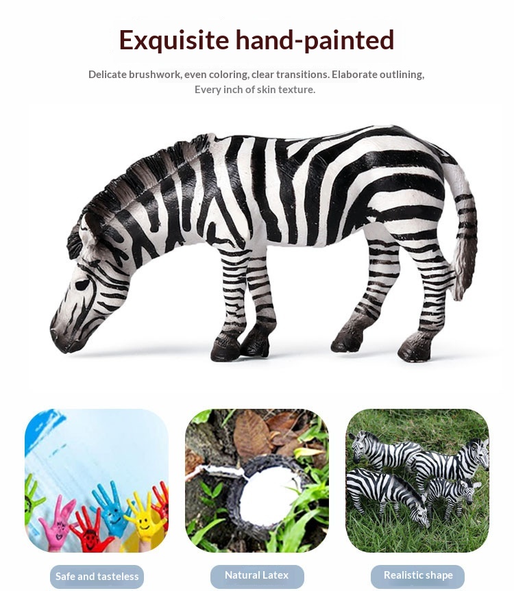 Modèles d'animaux solides pour simulation cognitive : lion, tigre, éléphant, hippopotame, girafe, ours brun, kangourou, zèbre (jouet)_voghion.com