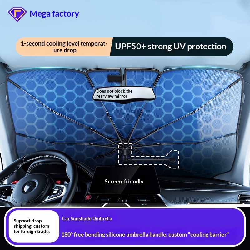 Anteriore con tubo curvo, ombrello, pannello di protezione solare e isolamento termico, parasole per auto, interni estivi per auto_voghion.com