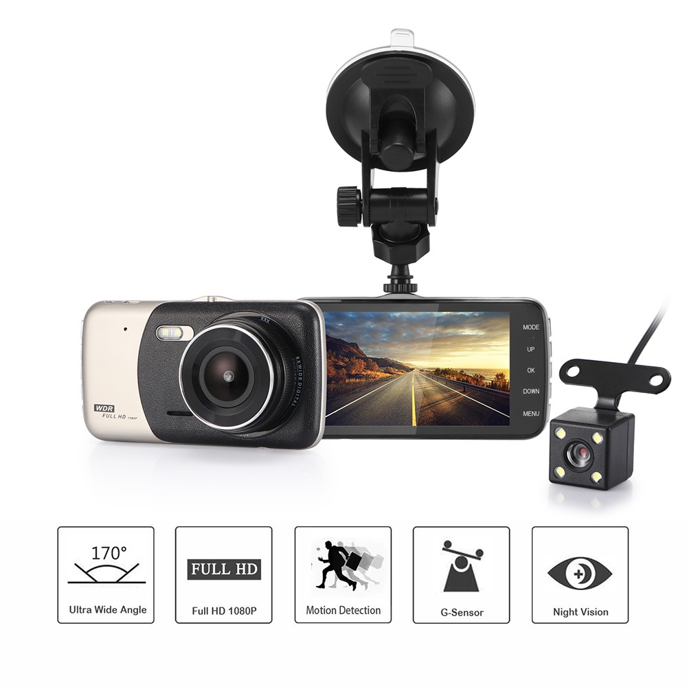 Cross-Border 4-Zoll-Dashcam mit HD-Nachtsicht, Front- und Rückfahrkamera, Dual-Objektiv, 1080p_voghion.com