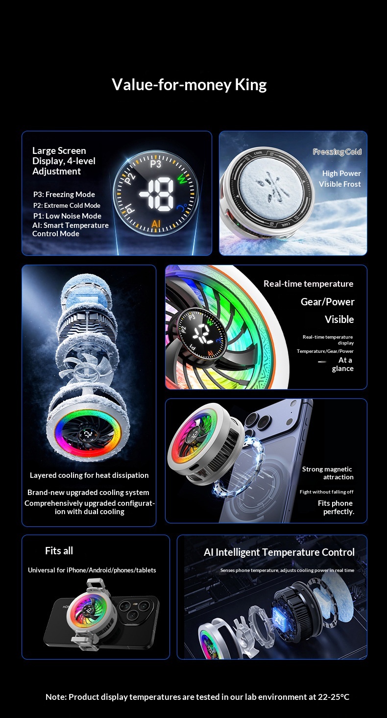 2026 New Model K6 Mobile Phone Cooler With Four-Level Adjustment, AI Temperature Control, Semiconductor Cooling,_voghion.com