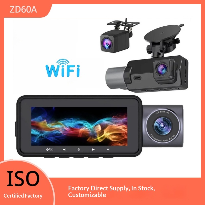 Caméra embarquée transfrontalière à 3 objectifs, vision à 360° HD 4K, enregistrement avant, intérieur et arrière, multilingue, Wi-Fi_voghion.com