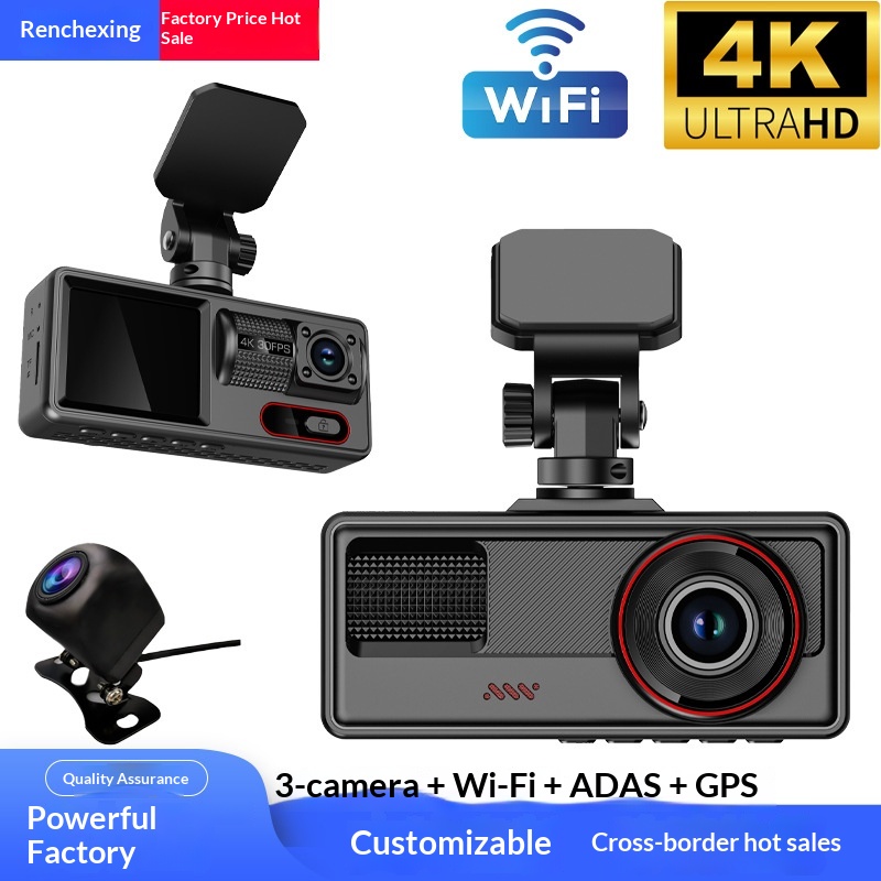 New Driving 4K Front Rear Three Lens Recording Wifi High Definition Night Vision Wide Angle Car Recorder DVR_voghion.com