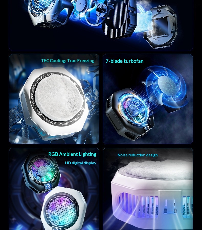 AI Temperature-Controlled Cooling Phone With Digital Display, Three-Level Adjustment, Magnetic Back Clip, Semiconductor_voghion.com