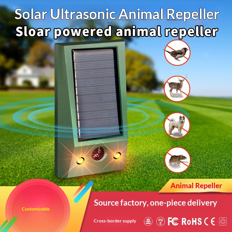 Cross-Border Hot-Selling Rechargeable Solar Waterproof LED Flashing Light Wolf Ultrasonic Mouse Repeller_voghion.com