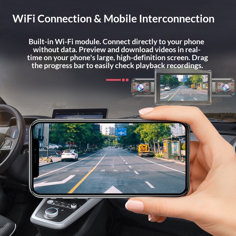 Caméra embarquée 4K HD transfrontalière 2025 avec connexion Wi-Fi et téléphone portable, vision nocturne Starlight, double enregistreur DVR pour voiture et enregistrement quadruple._voghion.com