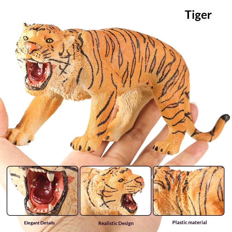 Modèles d'animaux solides pour simulation cognitive : lion, tigre, éléphant, hippopotame, girafe, ours brun, kangourou, zèbre (jouet)_voghion.com