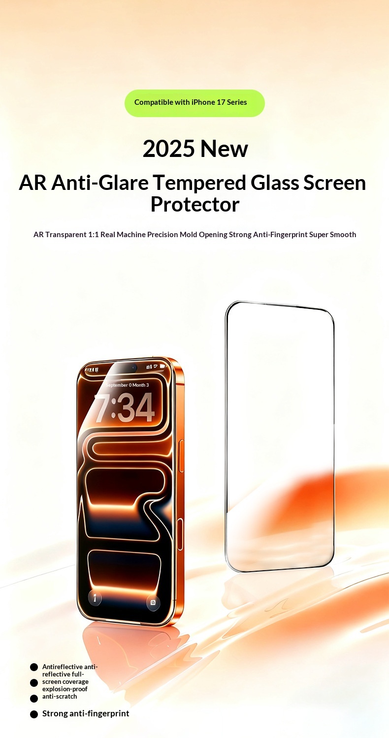 Pellicola protettiva antiriflesso AR per iPhone 17 Pro Max in vetro temperato HD a schermo intero._voghion.com