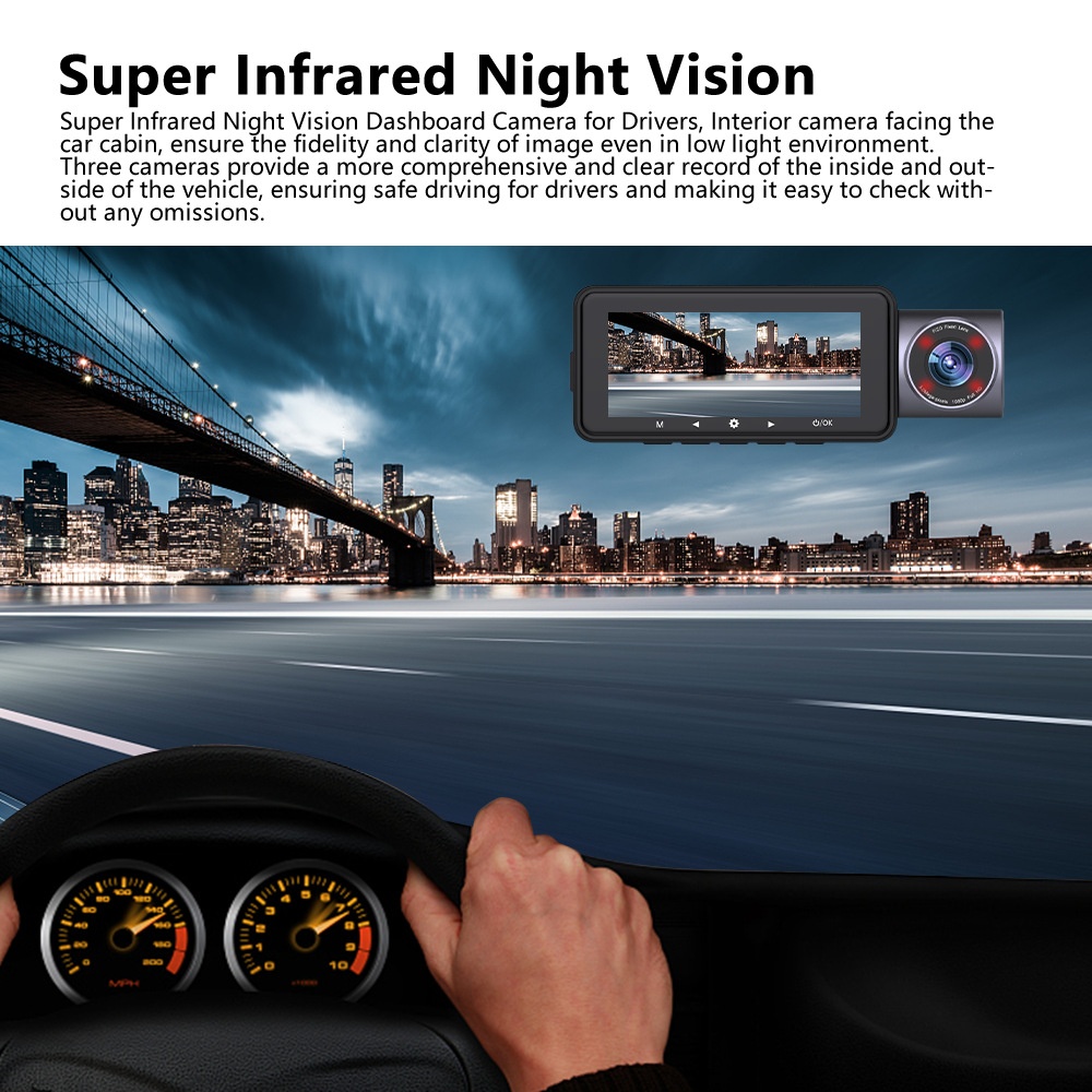 Cross-Border 3-Lens 360-Degree Dash Cam HD 4K Front Interior Rear Recording Multi-Language WIFI_voghion.com