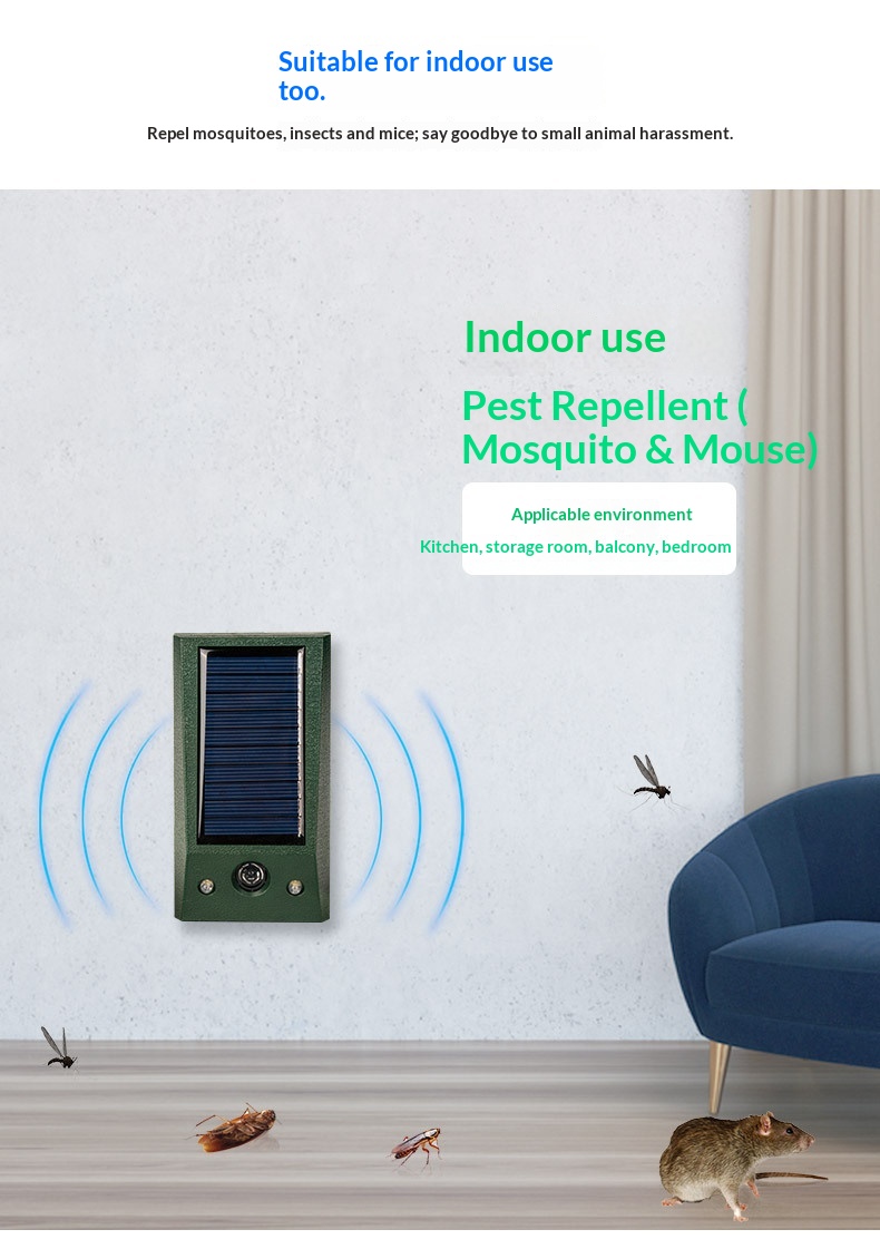 Rechargeable Solar Ultrasonic Wolf Repeller Waterproof Led Light_voghion.com