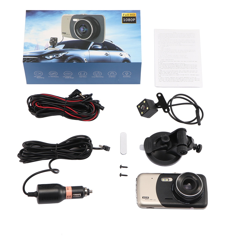 Cross-Border 4-Zoll-Dashcam mit HD-Nachtsicht, Front- und Rückfahrkamera, Dual-Objektiv, 1080p_voghion.com