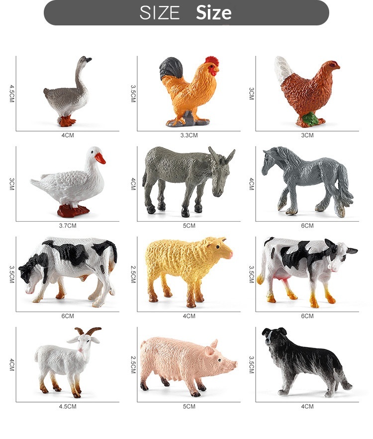 Simulazione transfrontaliera Mini fattoria con pollame, galline, anatre, oche, mucche, piccoli animali, modelli in miniatura, sandbox_voghion.com