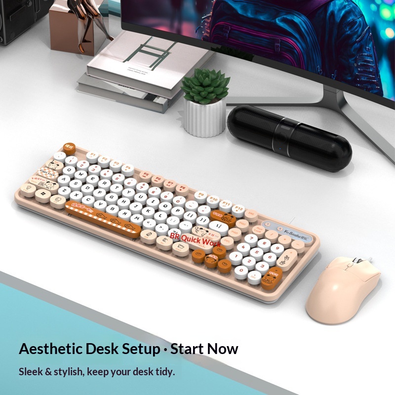 Viper K2 Wired USB Keyboard Mouse Retro Punk Style For Girls Desktop Laptop Office Set_voghion.com