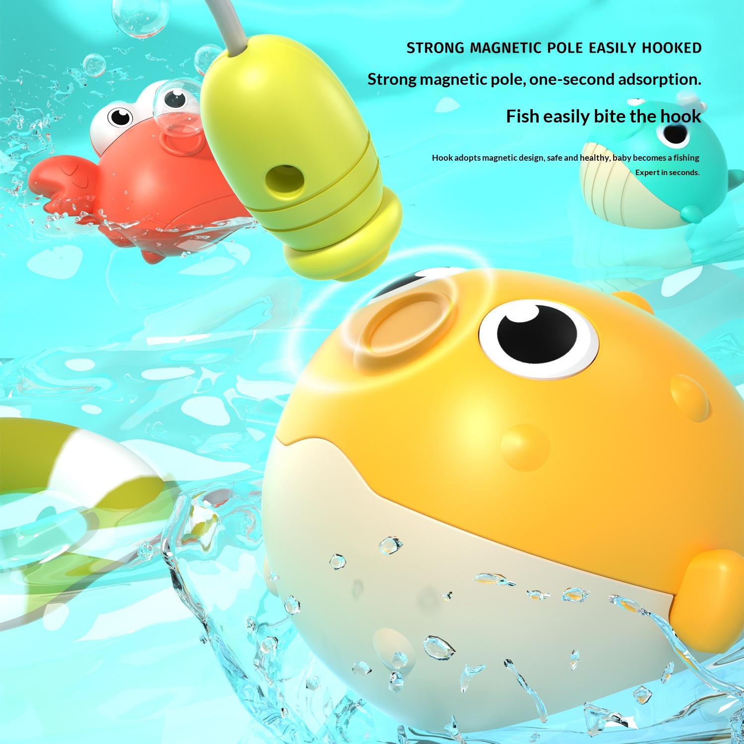 Cross-Border Children's Bath Water Play Bathroom Glowing Animal Rod Magnetic Fishing Fun Fish Catching Toys_voghion.com