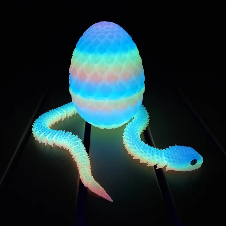 3D Printed Luminous Egg Viper Joint Movable Simulation Small Snake Model Creative Children's Toy Figurine Display_voghion.com