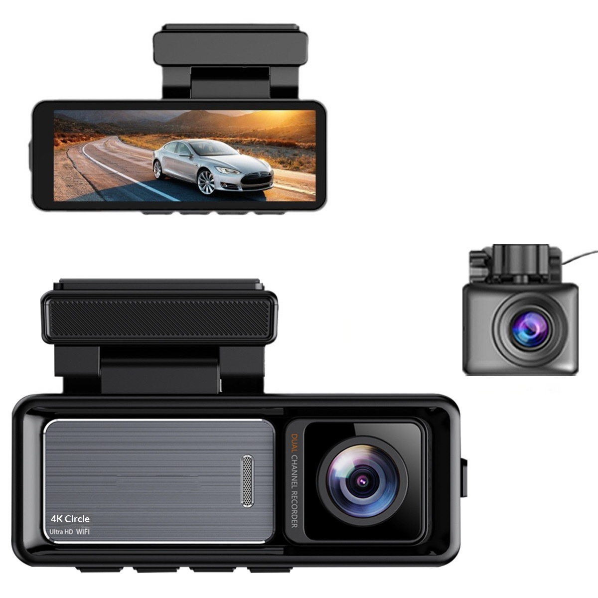 4K dual-recording 130-graden WIFI-dashcam met parkeerbewaking, 3,2 inch dual-recording dashcam voor voor- en achterkant_voghion.com