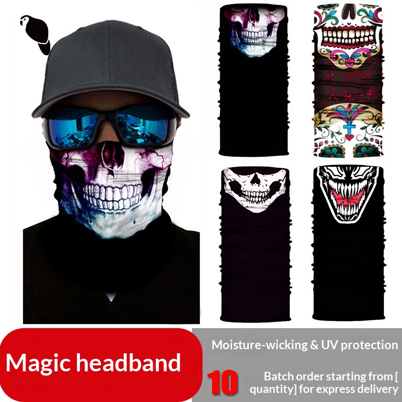 Xunhui En stock Cache-cou sans coutures, masque de sport en plein air avec motif tête de mort, protection solaire pour le cyclisme et autres activités de plein air._voghion.com