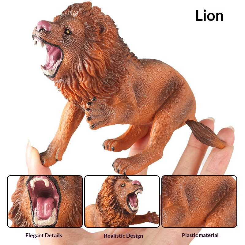 Modèles d'animaux solides pour simulation cognitive : lion, tigre, éléphant, hippopotame, girafe, ours brun, kangourou, zèbre (jouet)_voghion.com