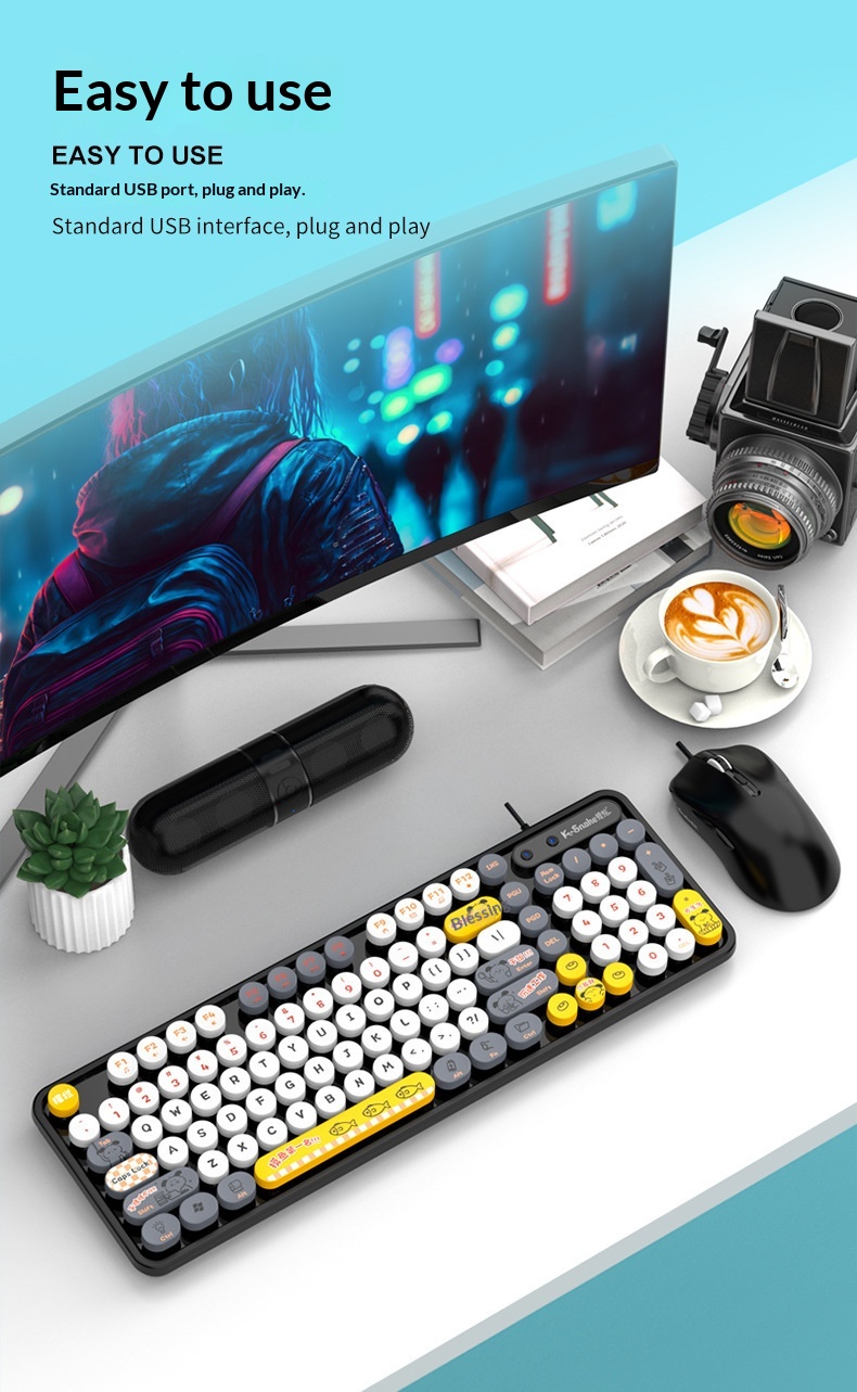 Retro Punk Keyboard And Mouse Set For Desktop And Laptop Pc_voghion.com