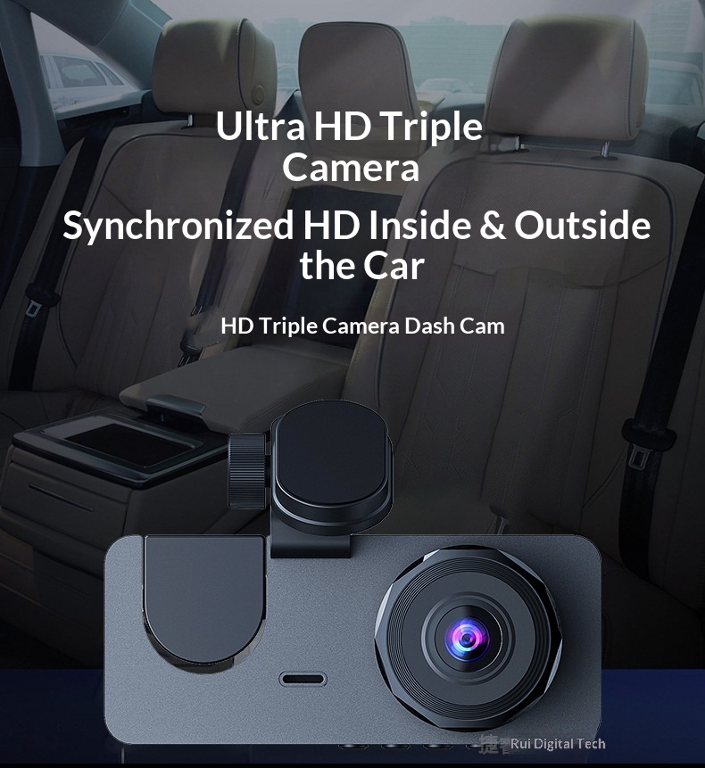 Camera auto hd cu trei obiective frontal interior și spate_voghion.com