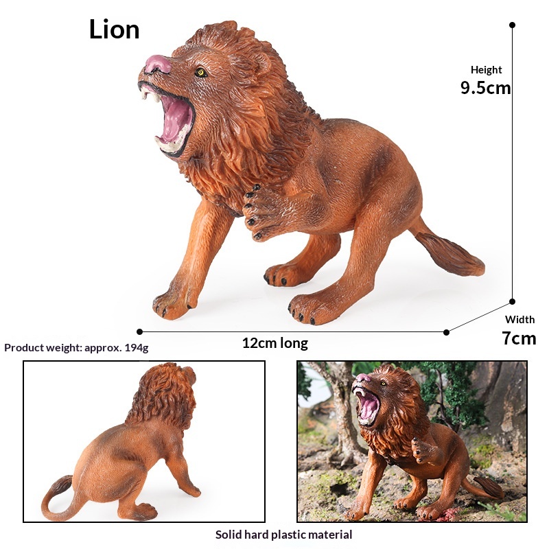 Modèles d'animaux solides pour simulation cognitive : lion, tigre, éléphant, hippopotame, girafe, ours brun, kangourou, zèbre (jouet)_voghion.com
