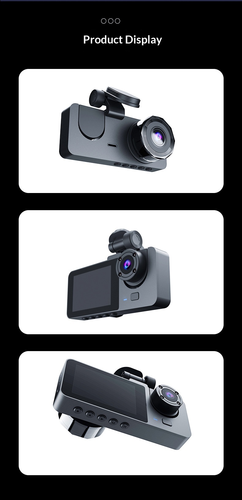 Camera auto hd cu trei obiective frontal interior și spate_voghion.com