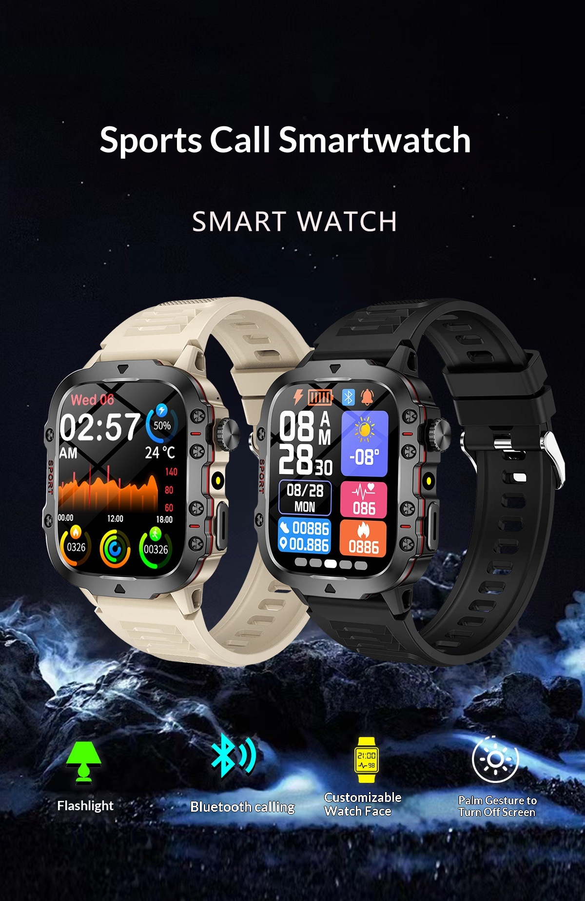 Smartwatch sport h19 con ampio display e torcia integrata_voghion.com