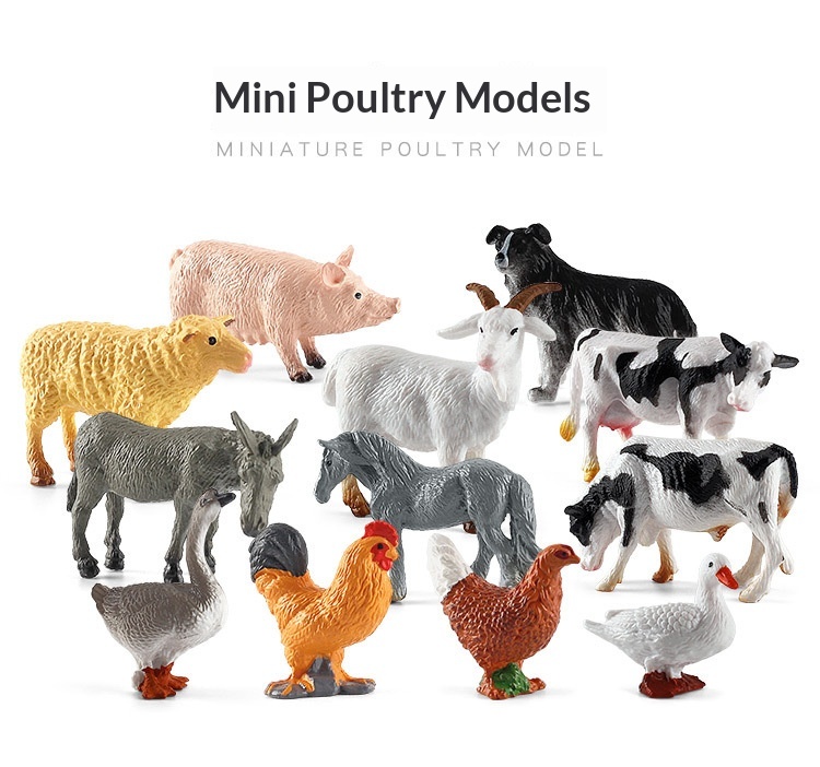 Simulazione transfrontaliera Mini fattoria con pollame, galline, anatre, oche, mucche, piccoli animali, modelli in miniatura, sandbox_voghion.com