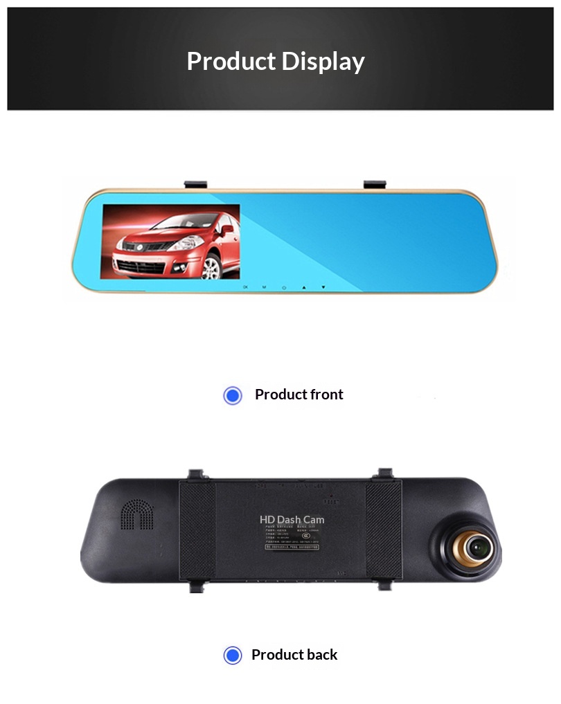 Dashcam bakspejl med front og bagkamera hd kamerasystem_voghion.com