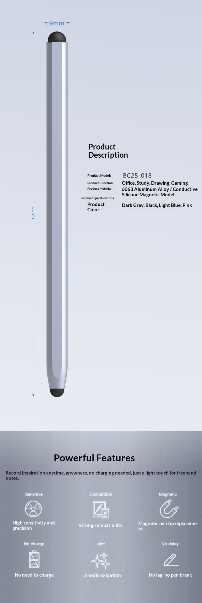 Compatible avec les téléphones Huawei, Xiaomi, tablettes, iPad, ordinateurs et appareils Android à écran tactile capacitif (dessin au stylet)._voghion.com