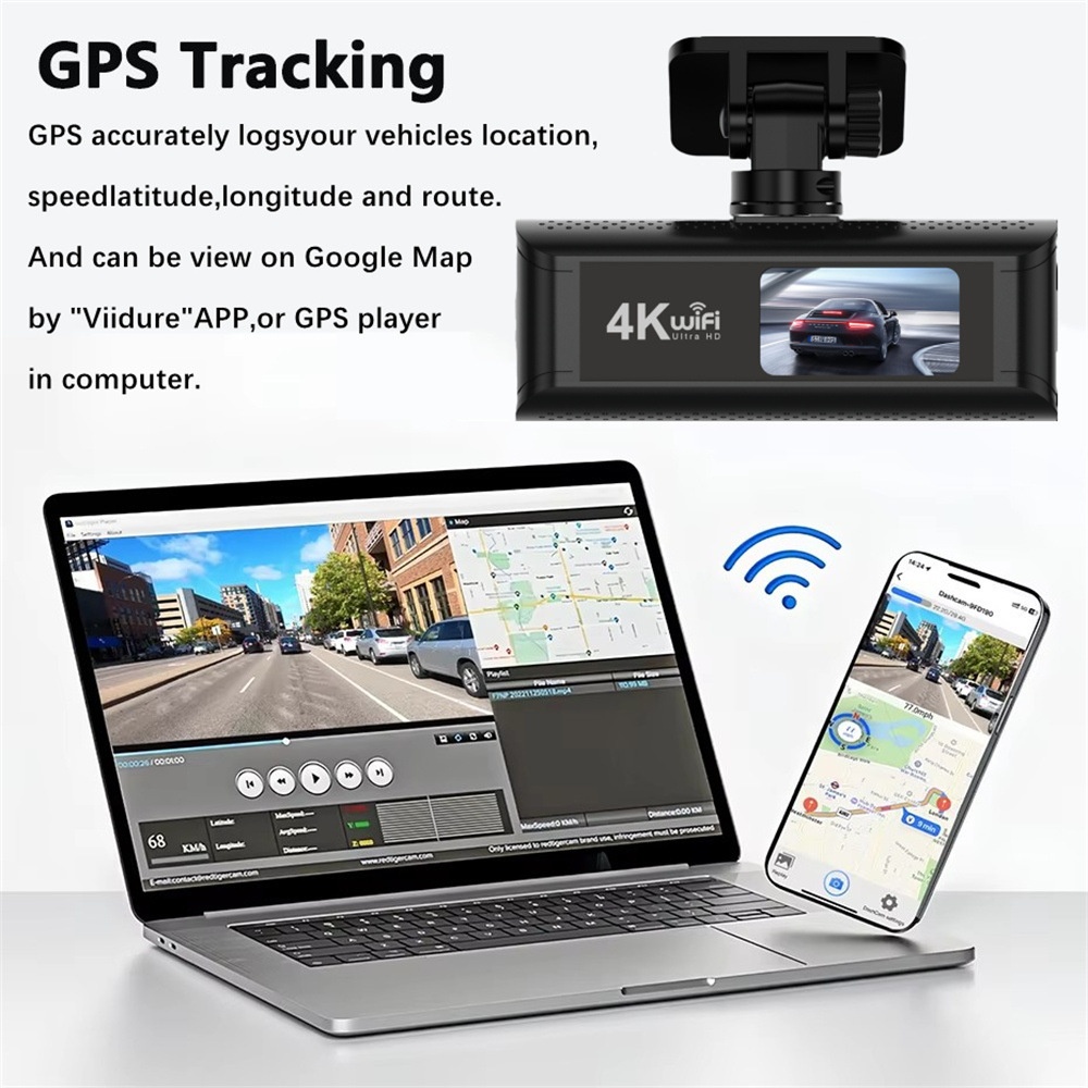 4k dashcam med front- og bagkamera wifi nattesyn gps_voghion.com