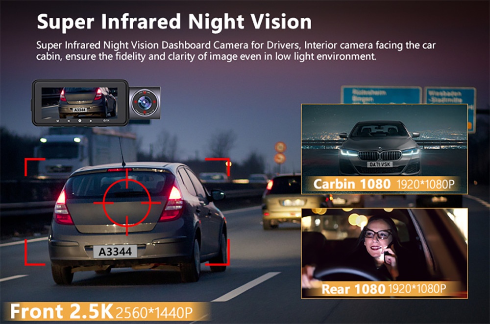Cross-Border 3-Lens 360-Degree Dash Cam HD 4K Front Interior Rear Recording Multi-Language WIFI_voghion.com