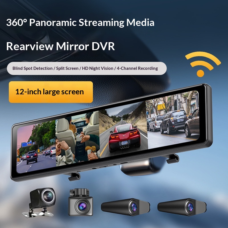 12inch Panoramic 4-Channel Streaming Dash Cam WIFI Full Screen 4K HD Night Vision Reversing Image_voghion.com