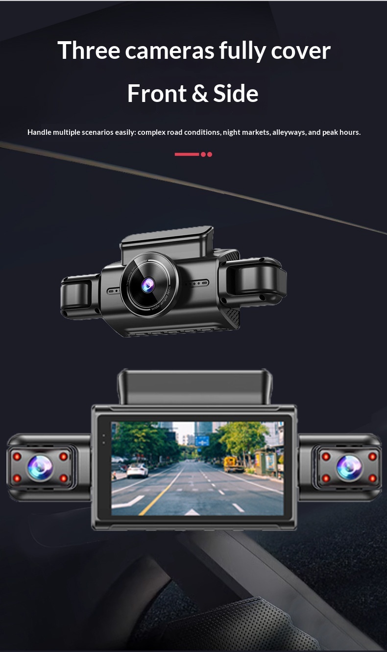 Caméra embarquée 4K HD transfrontalière 2025 avec connexion Wi-Fi et téléphone portable, vision nocturne Starlight, double enregistreur DVR pour voiture et enregistrement quadruple._voghion.com