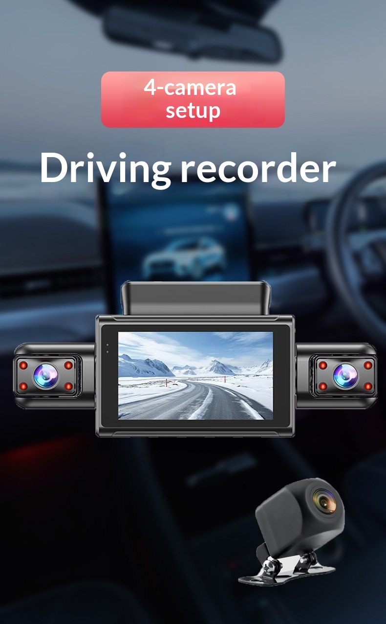 Caméra embarquée 4K HD transfrontalière 2025 avec connexion Wi-Fi et téléphone portable, vision nocturne Starlight, double enregistreur DVR pour voiture et enregistrement quadruple._voghion.com