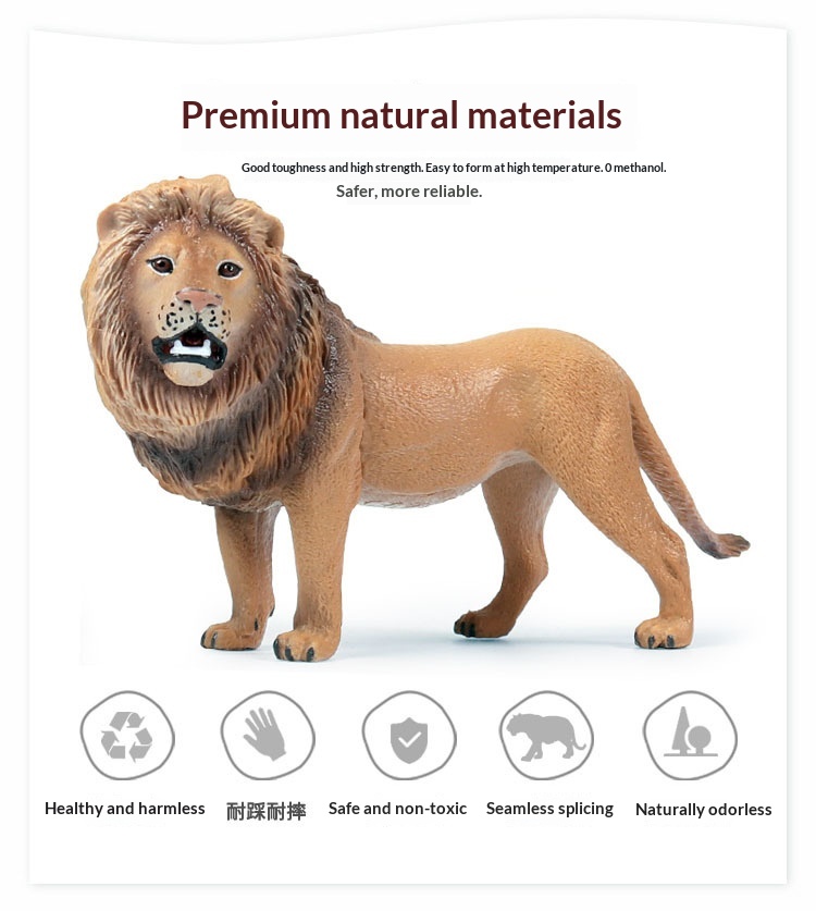 Modèles d'animaux solides pour simulation cognitive : lion, tigre, éléphant, hippopotame, girafe, ours brun, kangourou, zèbre (jouet)_voghion.com