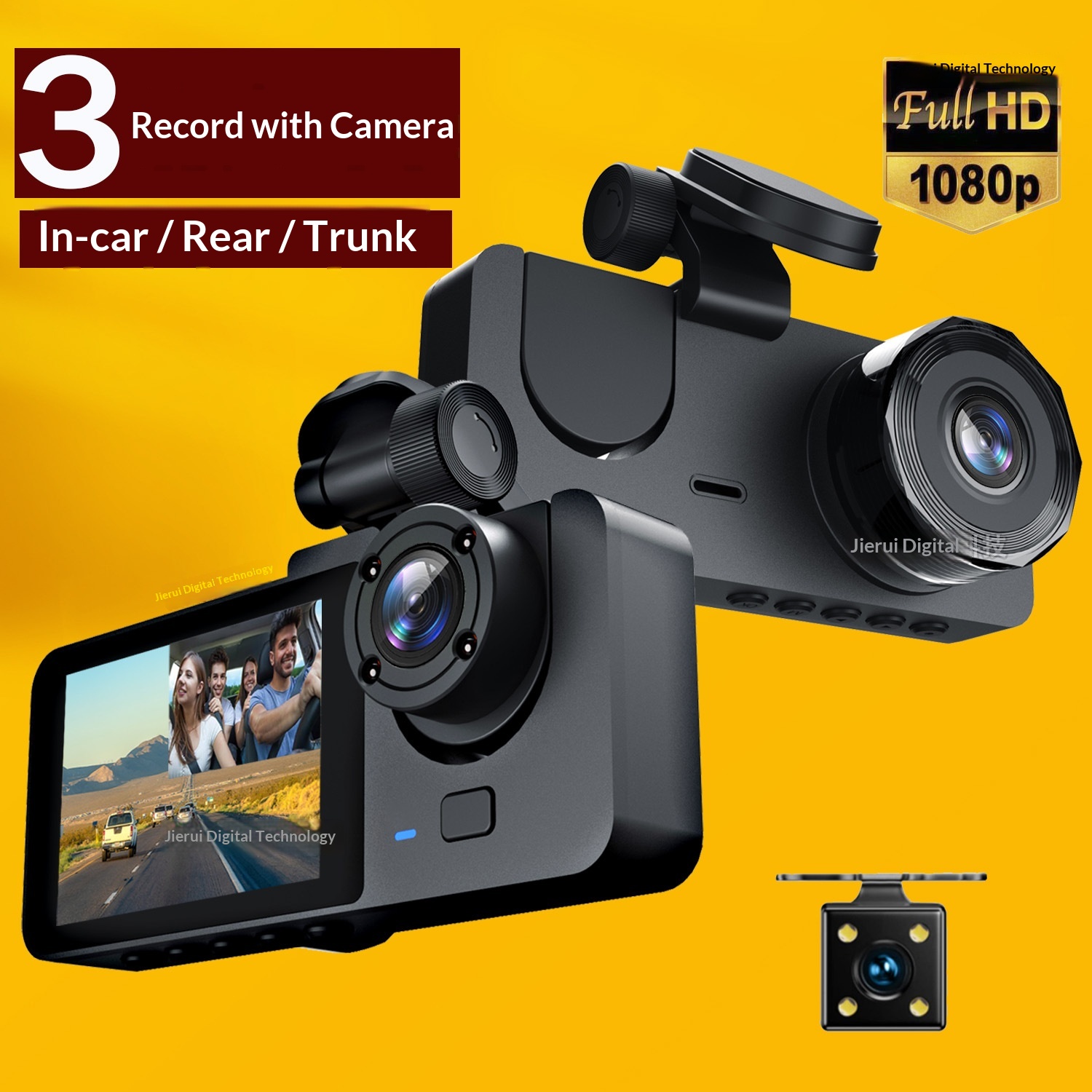 New Cross-Border Three-Lens Dash Cam For Front, Interior, And Rear HD Triple Recording Car Rearview Camera_voghion.com