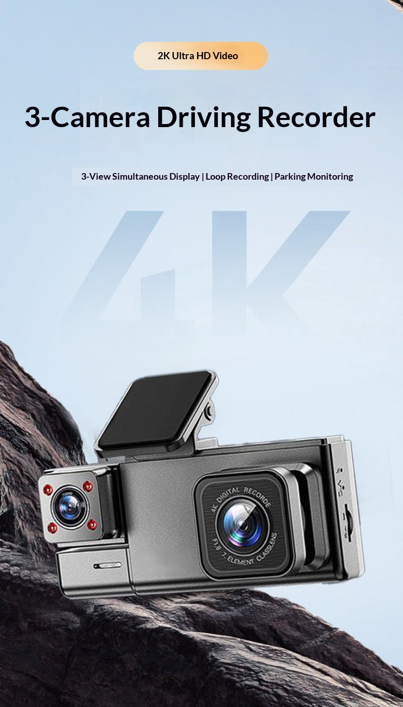 Dashcam 2k hd med inspelning fram och bak samt backkamera_voghion.com