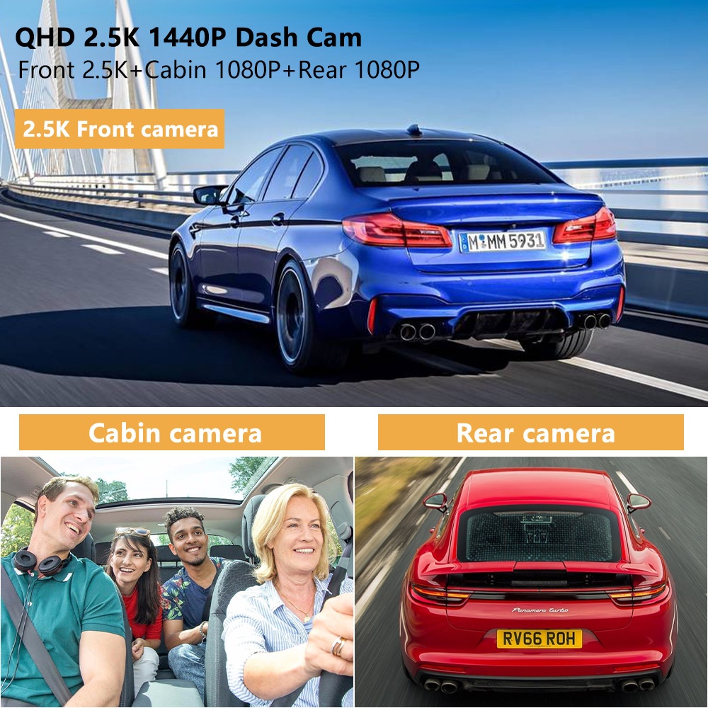 Cross-Border 3-Lens 360-Degree Dash Cam HD 4K Front Interior Rear Recording Multi-Language WIFI_voghion.com