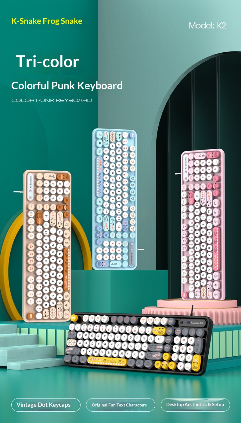 Retro Punk Keyboard And Mouse Set For Desktop And Laptop Pc_voghion.com