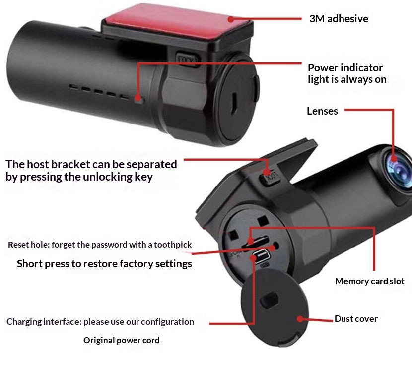 Versteckte WLAN-Dashcam für grenzüberschreitenden E-Commerce mit 360°-Nachtsicht und HD-Panorama-Autoaufnahme_voghion.com