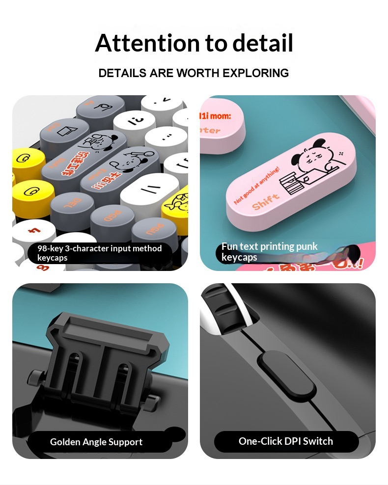 Retro Punk Keyboard And Mouse Set For Desktop And Laptop Pc_voghion.com