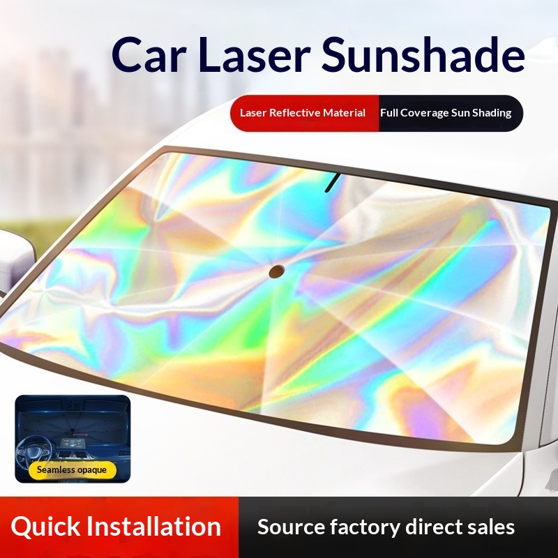 New Laser Iridescent Car Sunshade Front Windshield, Sun Protection And Heat Insulation Sunshade, Available For_voghion.com
