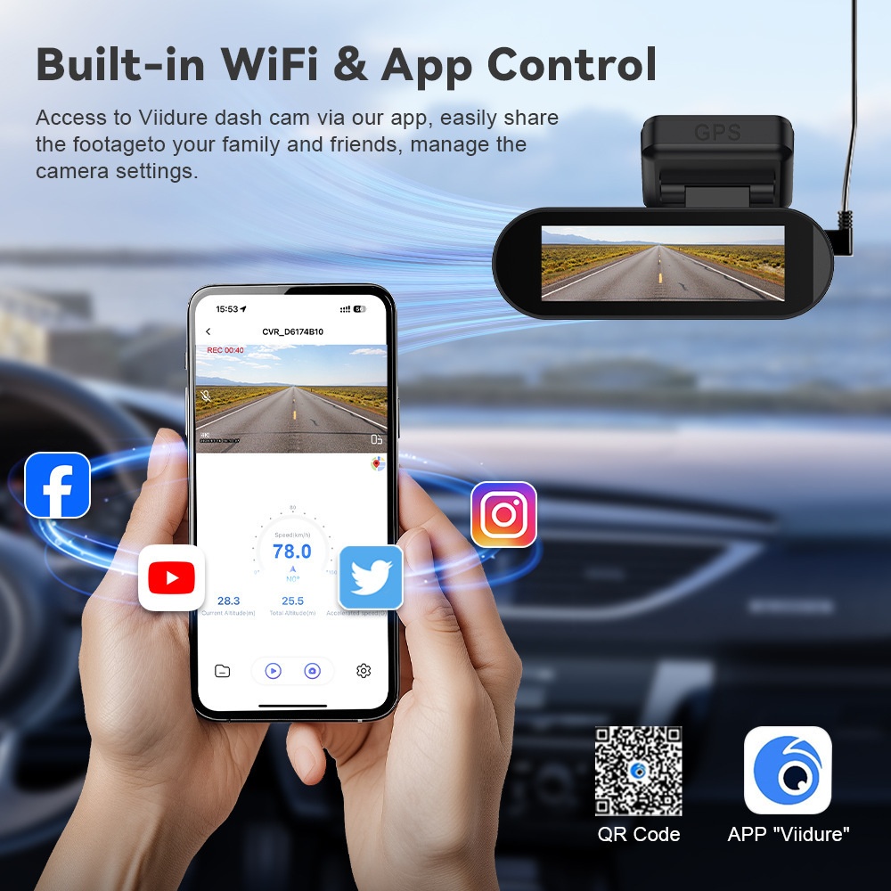 Cross-Bordr 4K Dashcam mit WLAN, Ultra HD-Front- und Rückfahrkamera, GPS, Nachtsicht, 24-Stunden-Parküberwachung und Rückfahrkamera_voghion.com