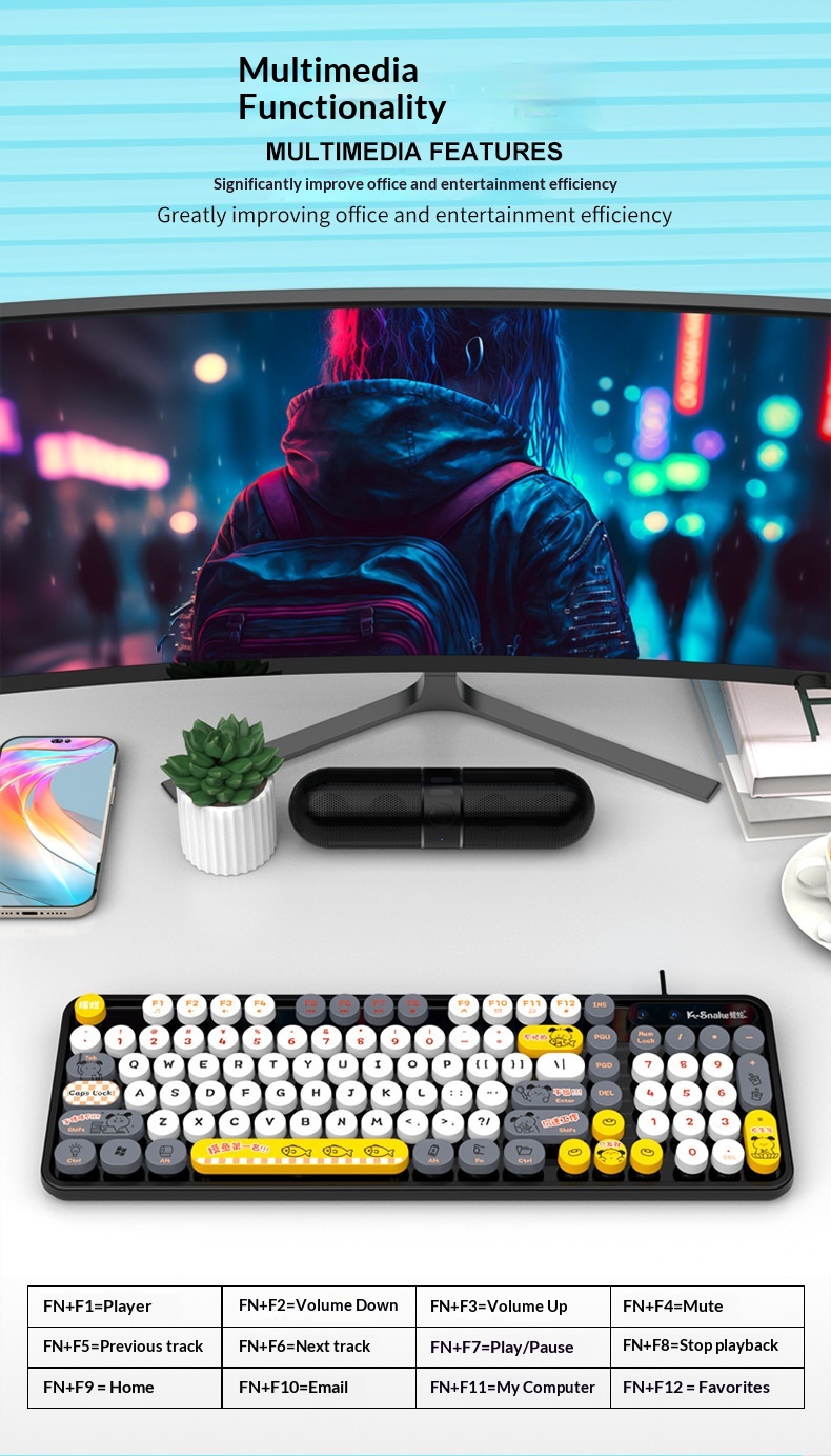 Retro Punk Keyboard And Mouse Set For Desktop And Laptop Pc_voghion.com