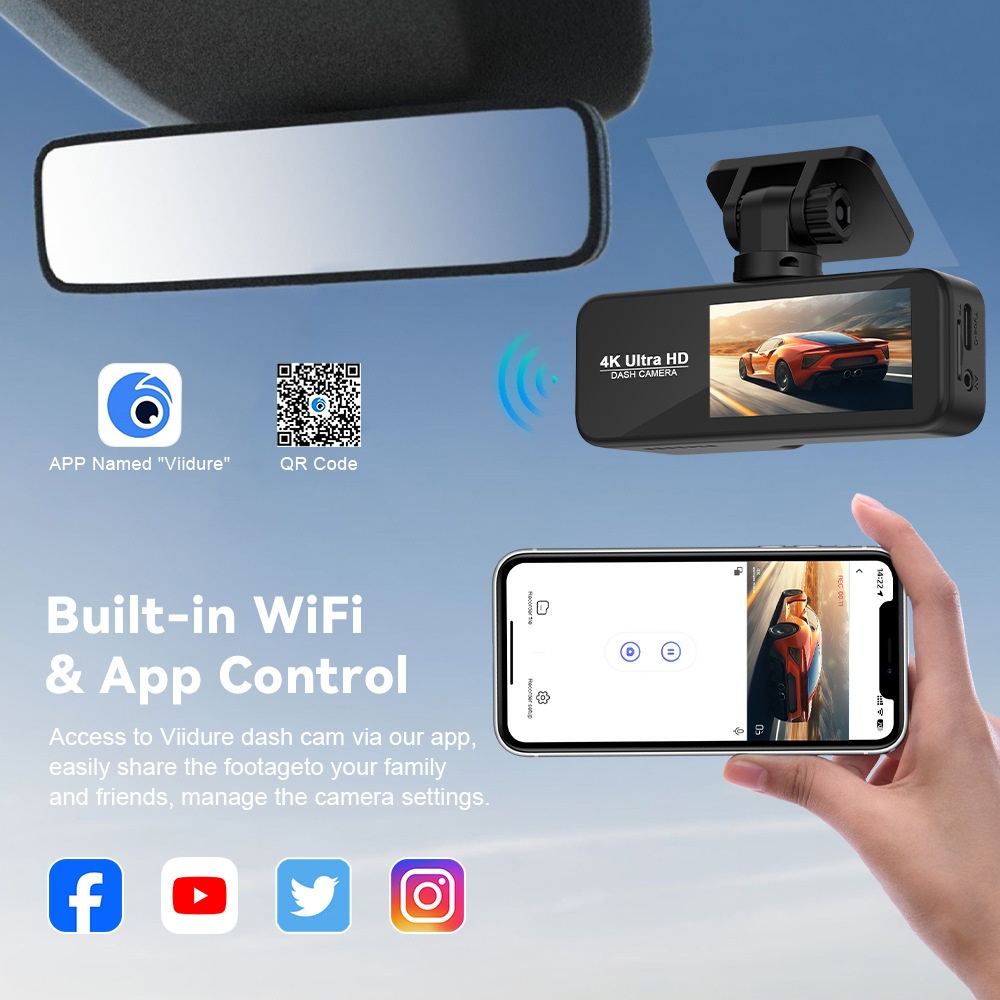 Cámara de salpicadero WIFI transfronteriza 4K HD con visión nocturna, gran angular, DVR para coche, doble lente, GPS y seguimiento de conducción._voghion.com