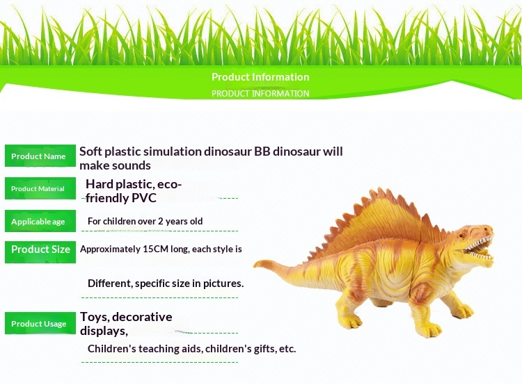 New Simulation BB Squeaky Children's Educational Model Toy Soft Plastic Sound Dinosaur Multiple Options Available_voghion.com